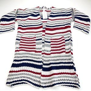 Pinkilicious Brand Red White Blue striped Mid-Length Cardigan Sweater - One Size